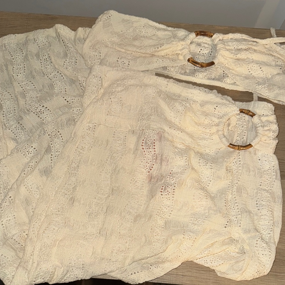 SHEIN Cream Lace Skirt with Wooden Ring Detail